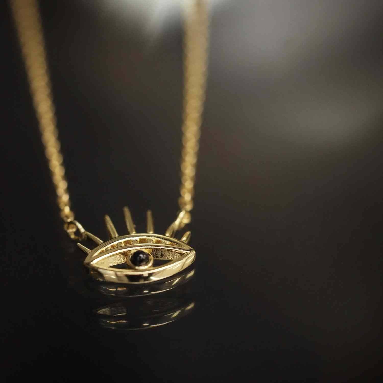 EVELYNE-M 45-50cm THIRD EYE | Small Black Onyx - Necklace - Gold