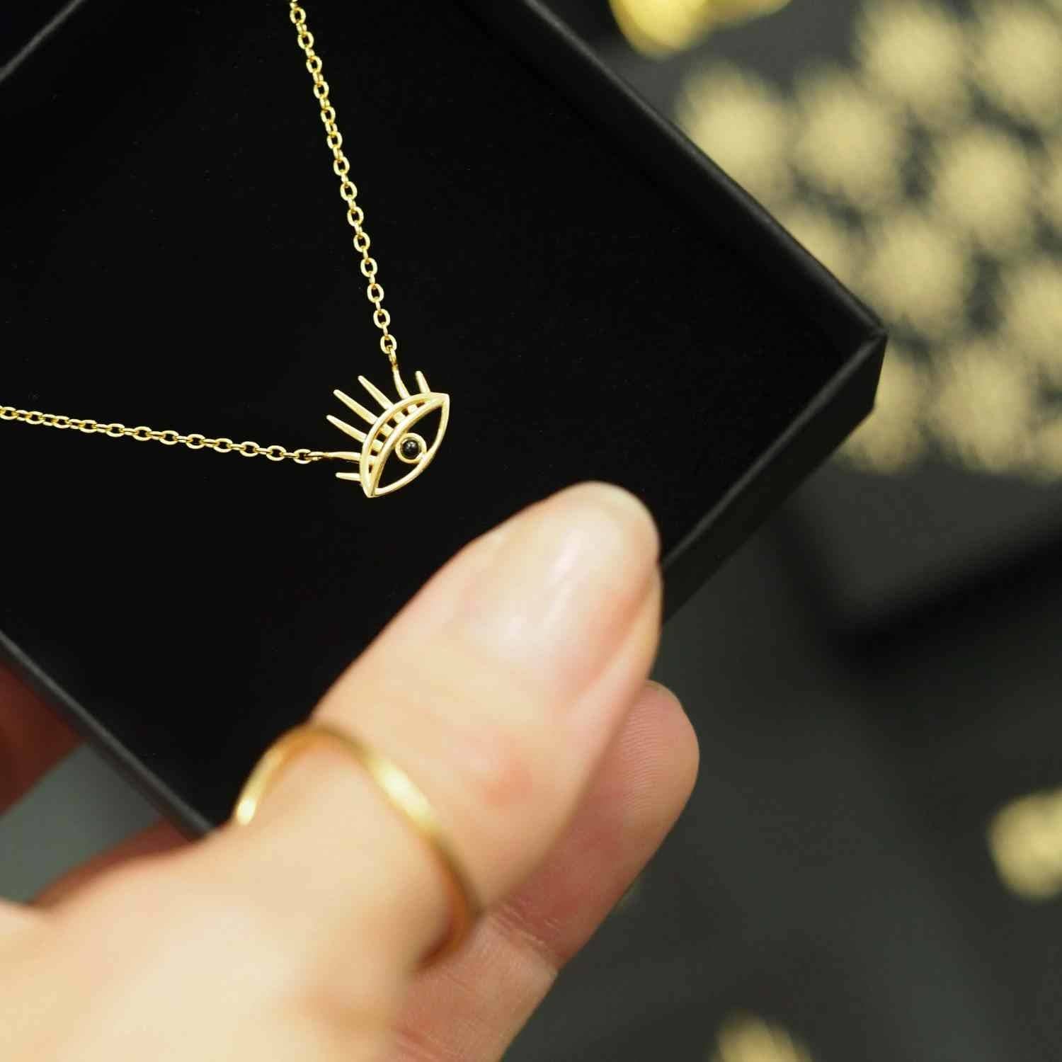 EVELYNE-M 45-50cm THIRD EYE | Small Black Onyx - Necklace - Gold