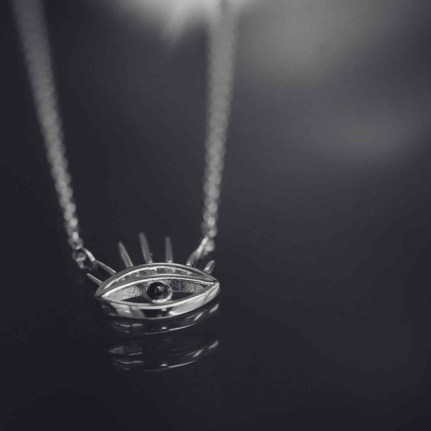 EVELYNE-M 45-50cm THIRD EYE | Small Black Onyx - Necklace - Silver