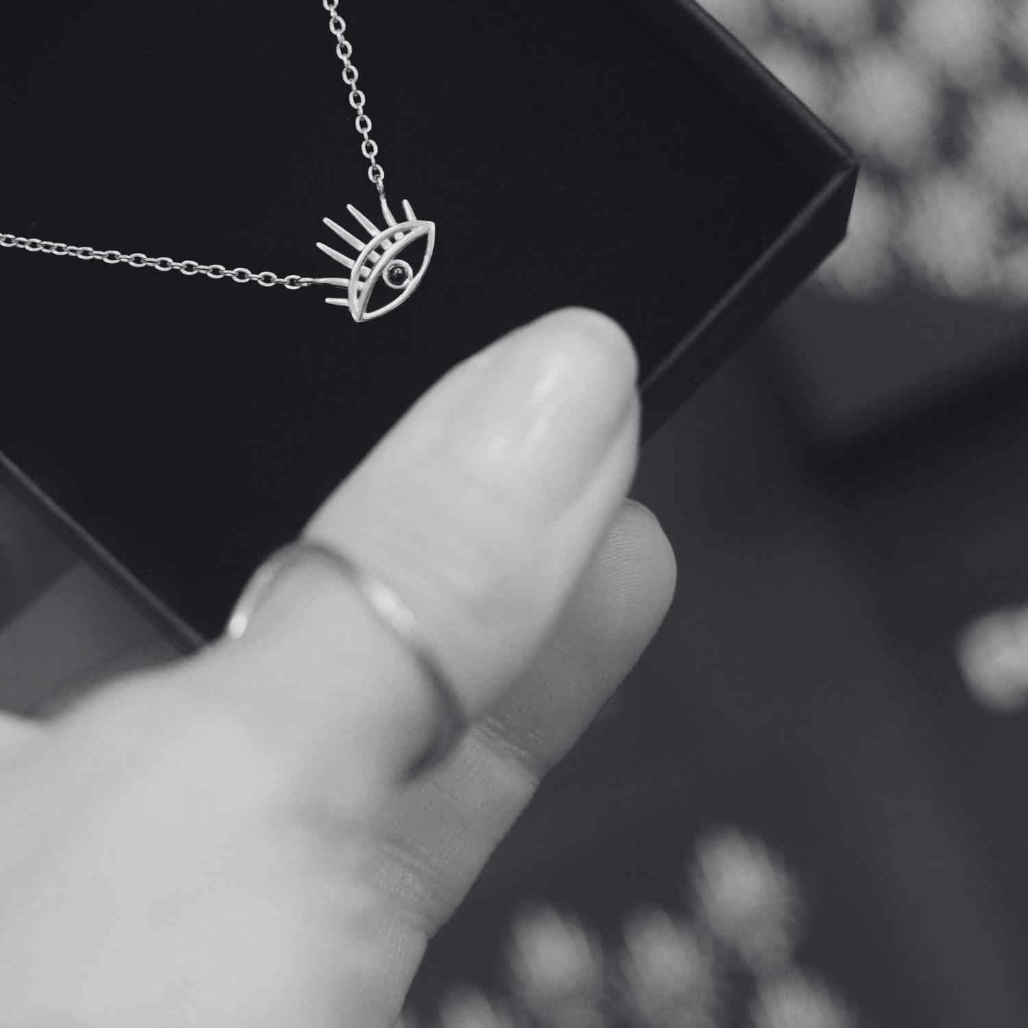 EVELYNE-M 45-50cm THIRD EYE | Small Black Onyx - Necklace - Silver