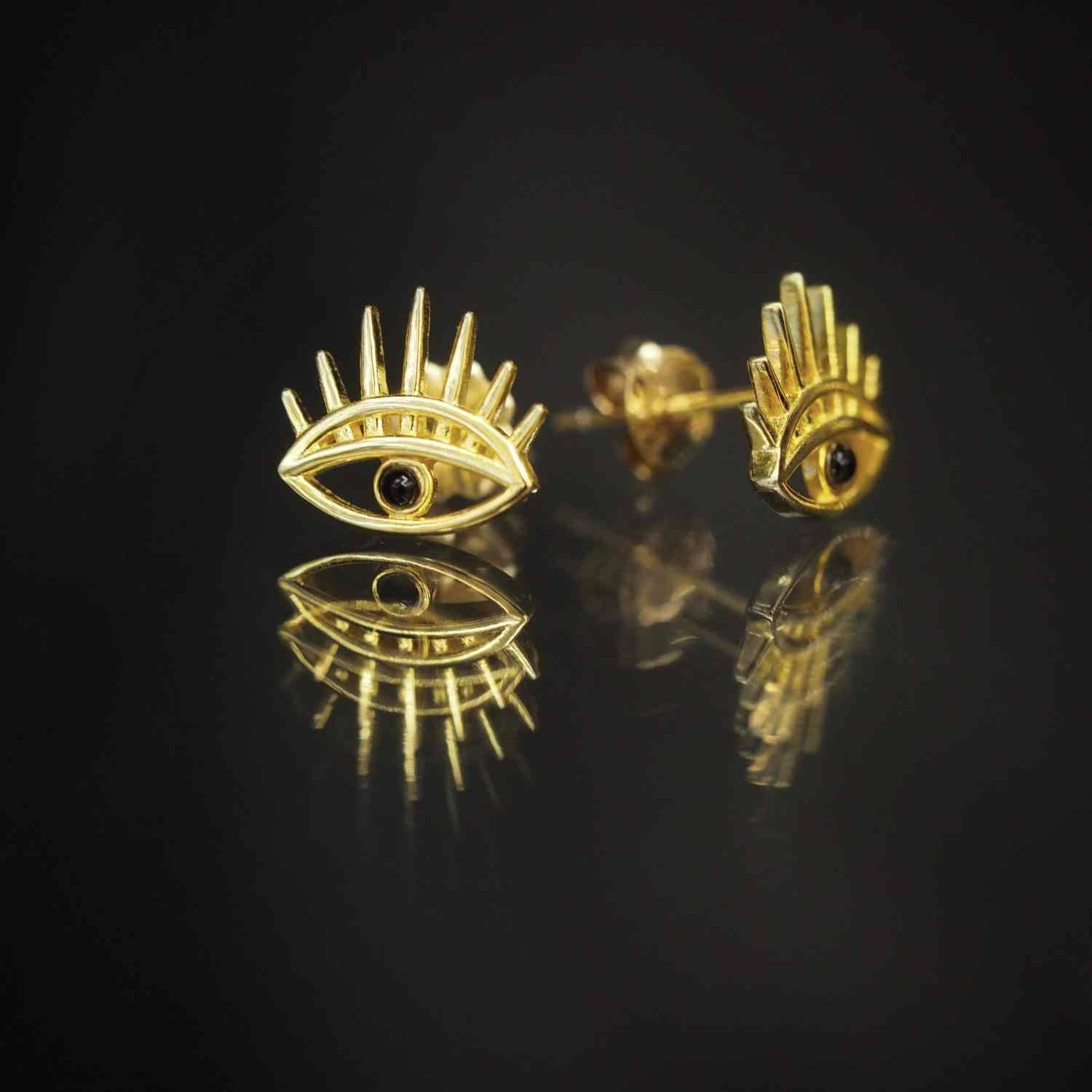 EVELYNE-M THIRD EYE | Small Black Onyx - Stud Earring - Gold