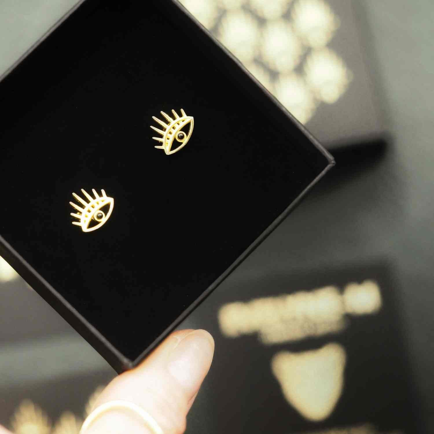 EVELYNE-M THIRD EYE | Small Black Onyx - Stud Earring - Gold